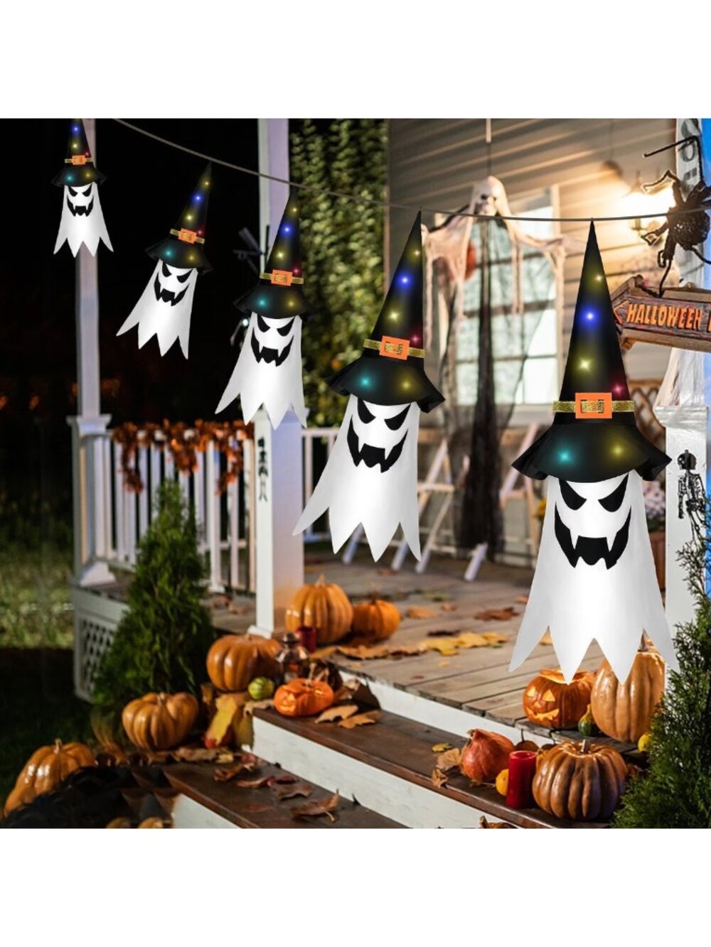 Halloween Decorations Outdoor,5 Pack Glowing Ghost, Halloween Flying Ghost Hats